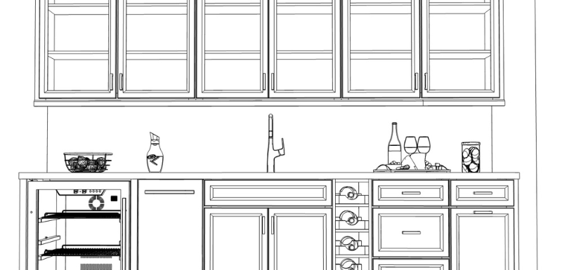Preliminary line rendering of a cabinet layout
