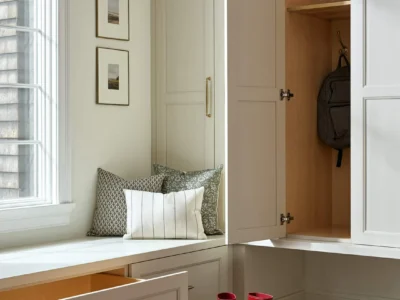 White linen colors cabinets for storage