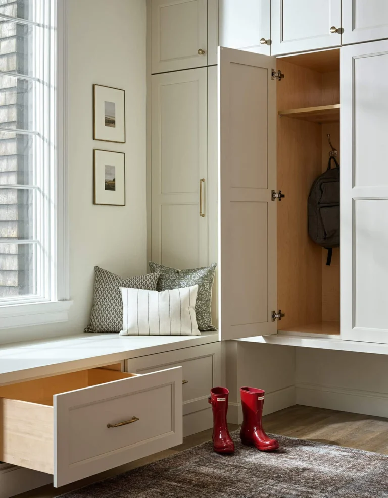 White linen colors cabinets for storage