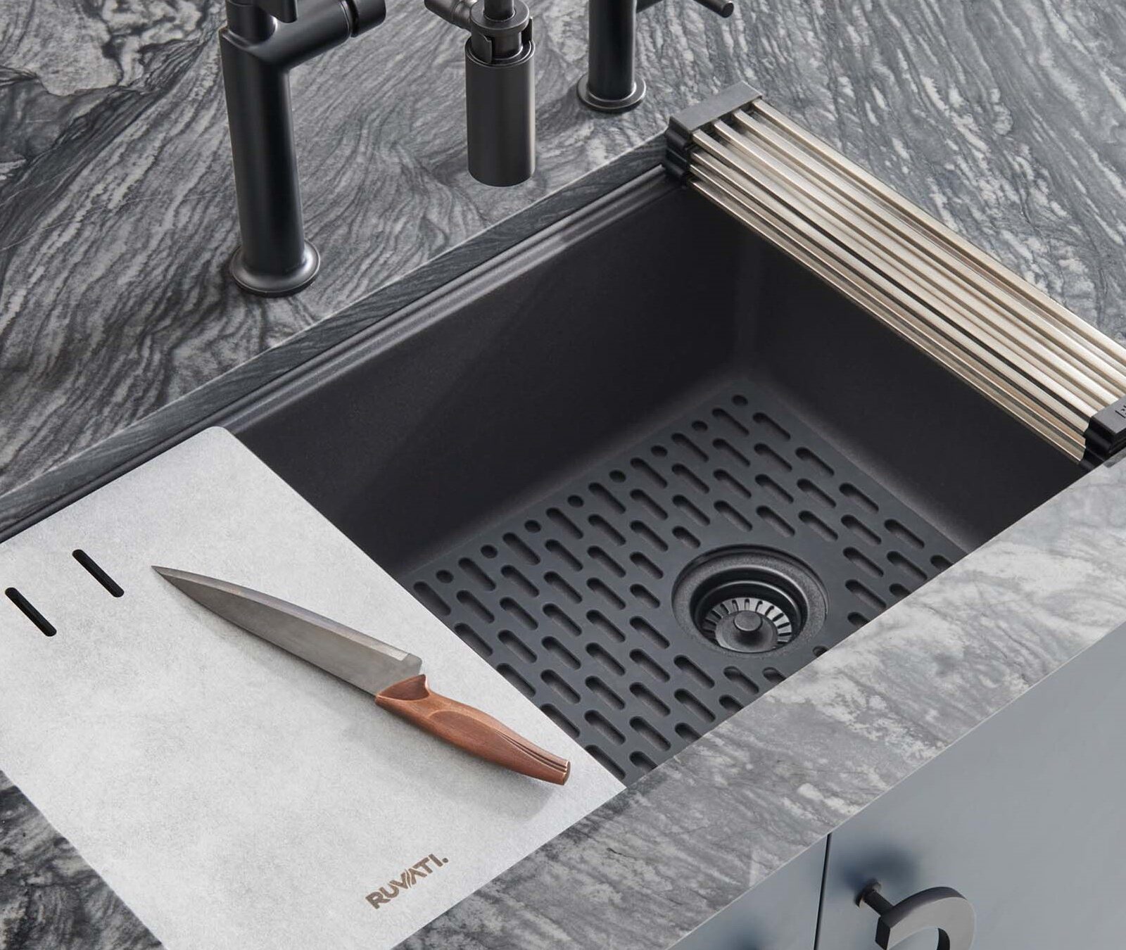 ruvati gray granite sink with work station accessories